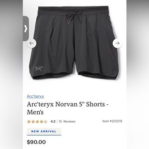 Arc’teryx norvan shorts 5”, large, black, NWT